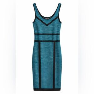 Vintage | Body-con | Bebe Turquoise and Black Midi Dress | Y2K